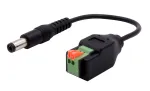 EXSYS EX-49140 DC maitinimo adapterio kabelis, 5,5x2,1 mm ki&scaron;tukas į 2 kontaktų gnybtų bloką, 15 cm, su mygtuku