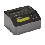 StarTech.com Vieno lizdo kietojo disko trynimo stotelė, atskiras HDD/SSD sanitizer, USB 3.0 į SATA II (3 Gbps), 9 trynimo režimai, LCD ekranas, saugus kietojo disko trynimo dokas, DB-9 spausdintuvo prievadas, TAA atitiktis
