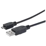 Manhattan USB-A į Micro-USB laidas, 1,8 m, vyri&scaron;kas į vyri&scaron;ką, juodas, 480 Mbps (USB 2.0), Hi-Speed USB, viso gyvenimo garantija