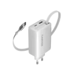 CANYON įkroviklis OnCharge 65RC su integruotu USB-C laidu 65W, 1x PD, 1x QC, EU ki&scaron;tukas, baltas