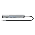 Manhattan USB-C Dock / Hub su kortelių skaitytuvu, prievadai (x5): HDMI, USB-A (x2) ir USB-C (x2), su Power Delivery (PD) 100W &ndash; reikalingas i&scaron;orinis USB-C įkroviklis (neįtrauktas). Maitinamas per USB (nereikia i&scaron;orinio maitinimo &scaron;altinio), kai PD ne ...
