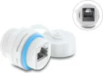 Delock RJ45 Coupler Cat.6A Female to Female su M23.5 x 1,5 mm sriegiu ir apsauginiu dangteliu, IP68, dulkėms ir vandeniui atsparus, baltas (87156)