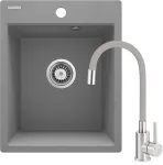 DEANTE Granite Composite 1-Bowl Kitchen Sink with Single-Lever Faucet Set, Black, 780x480 mm