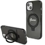 Guess GUHMP13MHRSGSK iPhone 13/14/15 6,1 inch Black Hard Case with Ring Stand, Script Glitter, MagSafe