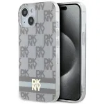 DKNY DKHMP15MHCPTSE Kietasis dėklas, skirtas iPhone 15 Plus / 14 Plus 6,7 inch, smėlio spalvos languotas monochrominis ra&scaron;tas su spausdintomis juostelėmis, MagSafe