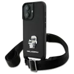 Karl Lagerfeld Saffiano Karl & Choupette Metal Pin CBDY Strap Hard Case, iPhone 16 6,1 inch, juoda
