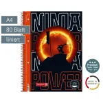 Brunnen College Block Ninja Power Lineatur 27 bloknotas su linijomis DIN A4, su vidine para&scaron;te, 80 lapų, spirale suri&scaron;tas, 4 skylių perforavimas, perforuotas, 70 gsm, baltas