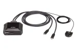 ATEN US3312 2 prievadų USB-C 4K DisplayPort KVM jungiklis su nuotoliniu prievadų parinkikliu