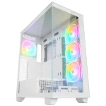 Rampage Hydra V1 Mid-Tower PC Case, White, 4x 120mm ARGB Fans, USB-C/USB-A, ARGB Hub, Tempered Glass