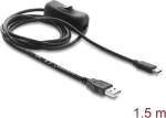 Delock USB maitinimo laidas, Type-A vyri&scaron;kas į USB Type-C&trade; vyri&scaron;ką su jungikliu, 1,5 m