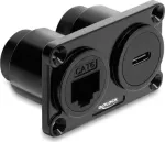 Delock dvigubas skydelio adapteris USB 10 Gbps USB Type-C&trade; lizdas PD 100 W + RJ45 lizdas Cat.6 juodas