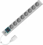 Liebernetz 19 inch 1U stelažo metuota PDU, 8x Schuko CEE 7/3 lizdai, C14 įėjimas, 3 m kabelis, &scaron;viesiai pilka (90LNSDL20SC083)