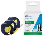 G&G TD-RL-D-91201/2/8-3P etikečių juostos rinkinys, 12 mm, 3 vnt. (balta, geltona, sidabrinė su juodu spaudu), suderinamas su DYMO D1