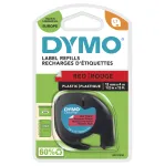 DYMO LetraTag plastikinė etikečių juosta | 12 mm x 4 m | juodas spaudinys ant raudono fono | lipnios etiketės