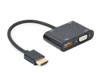 Gembird A-HDMIM-HDMIFVGAF-01 adapteris i&scaron; HDMI ki&scaron;tuko į HDMI lizdą + VGA lizdą, su garsu ir maitinimo jungtimi