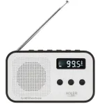 Adler AD 1907 skaitmeninis PLL radijas, AM/FM, 40 i&scaron;saugomų stočių, žadintuvas su pakartojimo funkcija, USB-C, integruotas įkraunamas akumuliatorius, 3,5 mm i&scaron;ėjimas, baltas/juodas