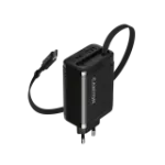 Įkroviklis CANYON OnCharge 65RC su integruotu USB-C laidu, 65W, 1x PD, 1x QC, EU ki&scaron;tukas, Juodas