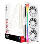 Vaizdo plok&scaron;tė XFX Radeon RX 9070 XT &mdash; 16 GB GDDR6, 256 bitų, PCIe x16, 3 ventiliatoriai, balta, 360 mm