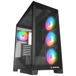 Rampage Hydra V2 Mid-Tower PC Case with 4x 120mm ARGB Fans, Tempered Glass, Black