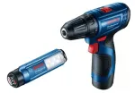 Bosch GSR 120-LI belaidis suktuvas, 2x 2,0 Ah, 30/14 Nm, su GLI 12V-300 lempa ir dėže