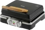 DOMO DO9281W Inky Black belgi&scaron;kų vaflių kepimo aparatas, 1600 W, neprideganti danga, reguliuojamas termostatas, kar&scaron;čiui atspari rankena, vertikalus laikymas