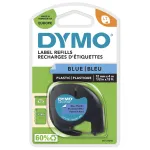 DYMO LetraTag plastikinė etikečių juosta | 12 mm x 4 m | juodas &scaron;riftas ant mėlynos spalvos | lipnios etiketės