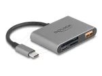 Delock 91016 USB-C atmintinių kortelių skaitytuvas SD ir microSD kortelėms su USB-A prievadu ir USB-C PD