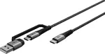 USB-C įkrovimo laidas WENTRONIC Goobay 2in1, 2 m, itin patvarus, Space Grey/Silver