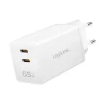 LogiLink PA0367 dvigubas USB-C sieninis įkroviklis 65 W, baltas