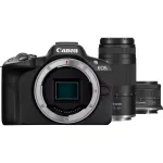 Canon EOS R50 beveidrodis fotoaparatas su RF-S 18-45mm ir RF 75-300mm objektyvais (rinkinys)