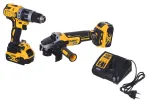 Belaidžių įrankių rinkinys DeWALT DCK2080P2T-QW &ndash; 18V Li-Ion 5Ah (2x), DCG405 &scaron;lifuoklis, gręžtuvas/suktuvas, M14 &scaron;lifavimo diskas, laikymo dėžė