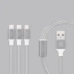 Recci Universal Delicate RCS-H120 3 in 1 Micro USB + 2 x Lightning Fast Charging 1,2 m Pilka