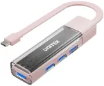 UNITEK bidirekcinis USB-C/USB-A &scaron;akotuvas, 4 prievadų, 5Gbps, rožinis
