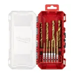 Milwaukee metalo grąžtų rinkinys HSS-G TiN, 10 vnt., 3-10 mm, 1/4 colio &scaron;e&scaron;iabriaunis kotas, centravimo antgalis, 135&deg;