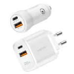 LogiLink PA0374 USB-A/C įkrovimo komplektas, 20 W, 1x USB-A ir 1x USB-C, baltos spalvos