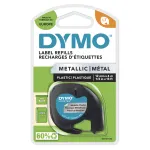 DYMO LetraTag Metalinės etiketės | Autenti&scaron;kos | Juodas spaudinys ant metalinio sidabro | 12mm x 4m | Lipnios universalios etiketės LetraTag etikečių spausdintuvams