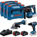 Profesionalus 18V rinkinys, GBH 18V-22 + GSR 18V-65 + GWS 18V-8 Professional, mėlynas, 2x Li-Ion akumuliatorius 5,0 Ah, 3 L-BOXX dėžėse