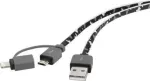 USB kabelis Renkforce RF4145364 &mdash; USB 2.0, USB-A į USB-Micro-B ir Apple Lightning