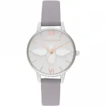 OLIVIA BURTON Moteri&scaron;kas laikrodis OB16AM163 &ndash; 30 mm nerūdijančio plieno korpusas, baltas ciferblatas, pilka odinė apyrankė