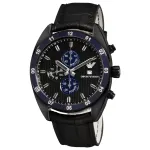 ARMANI AR5916 vyri&scaron;kas kvarcinis chronografinis laikrodis 42 mm, juodas ciferblatas, rausvo aukso atspalvio nerūdijančio plieno ir silikono apyrankė