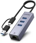 UNITEK USB-C Hub 4-in-1 Ethernet 3 x USB-A 5 Gbps su USB-A adapteriu