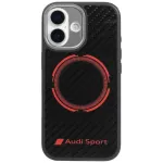 Audi RSQ Carbon Fiber Sport Red Circle MagSafe Case, iPhone 17, juoda