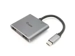 Equip USB-C 4 in 1 Dual HDMI adapteris, USB 3.2 Gen 1 (3.1 Gen 1) Type-C, sidabrinis, 4K Ultra HD, 30 Hz, HDMI, aliuminis