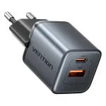 Vention FEWH0-EU 30W GaN įkroviklis &ndash; 1&times; USB-C, 1&times; USB-A, 30 W, juodas