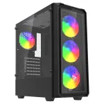 Juodas kompiuterio korpusas Savio Noctis Glass RGB Cube, ATX/Micro-ATX/Mini-ITX, grūdinto stiklo priekis, RGB ventiliatoriai