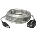 Manhattan USB-A aktyvus ilginimo kabelis, 5 m, vyri&scaron;kas/moteri&scaron;kas, per&scaron;viečiamas sidabrinis, 480 Mbps (USB 2.0), su kartotuvu