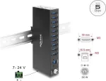 Delock pramoninis USB mazgas 10 x USB 5 Gbps Type-A su 8 kV apsauga nuo ESD ir DIN bėgio montavimu (60792)