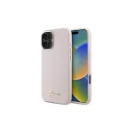 Guess GUHCP16MSMBSLP iPhone 16 Plus 6,7 col. rožinis silikoninis kietas dėklas su Script metaliniu logotipu ir rėmeliu