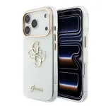 GUESS 4G Script Metal apsauginis dėklas, skirtas iPhone 18 Pro Max / 17 Pro Max - baltas