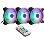 INTER-TECH Argus RS-07 RGB 120 mm kompiuterio korpuso ventiliatorių komplektas, 3 vnt., su nuotolinio valdymo pulteliu, juodas